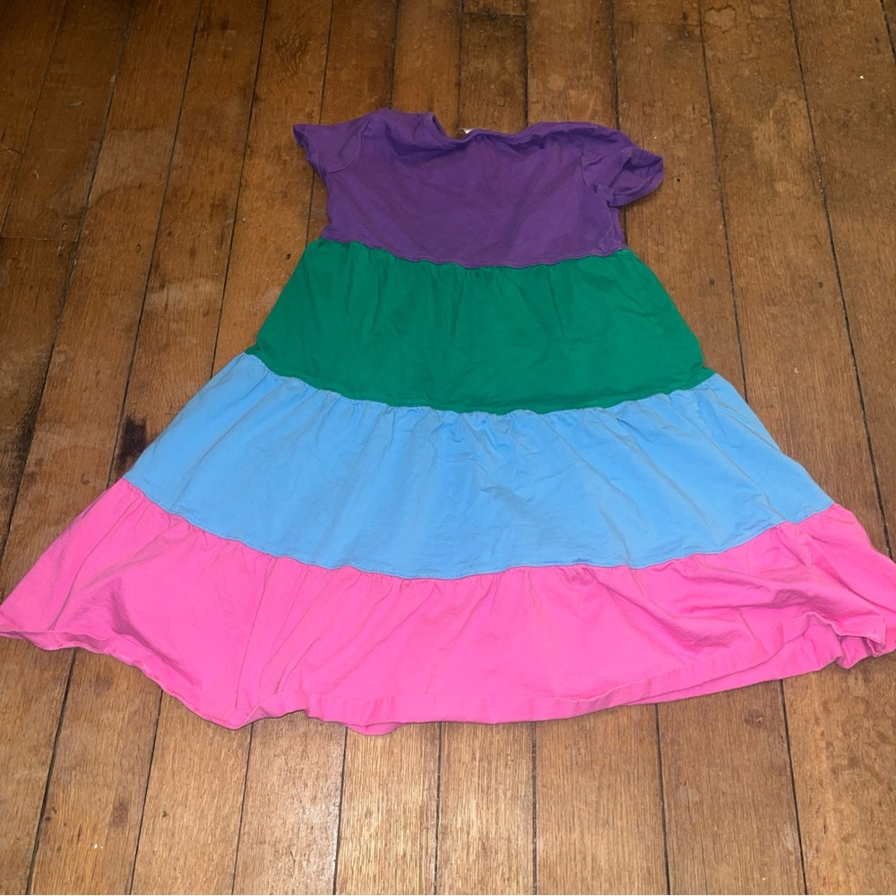 Hanna Andersson Girl’s Sz 12 Color Block Cotton Dress - Purple Green Blue Pink - Picture 6 of 9